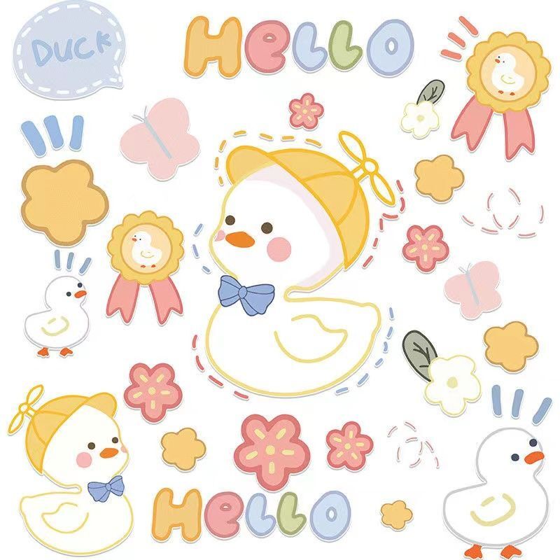 สติกเกอร์ ลายการ์ตูนเป็ดน้อยน่ารัก สีเหลือง สําหรับติดตกแต่งรถยนต์ไฟฟ้า หมวกกันน็อค
