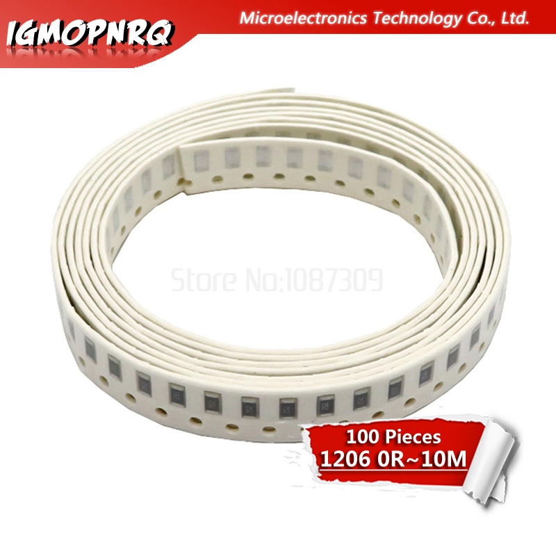 ตัวต้านทาน 1206 SMD 0R - 100R 1/4W 0 1 10 15 20 100 โอห์ม 100 ชิ้น