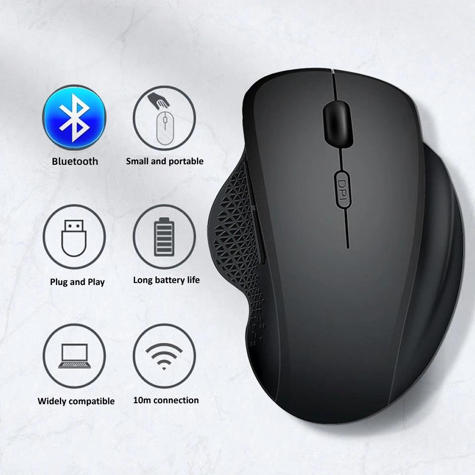 ชาร์จเมาส์บลูทูธตามหลักสรีรศาสตร์สําหรับเล่นเกม 1600 DPI Dual Mode เมาส์คอมพิวเตอร์ไร้สาย 6 ปุ่มสําหรับ PC & Mac