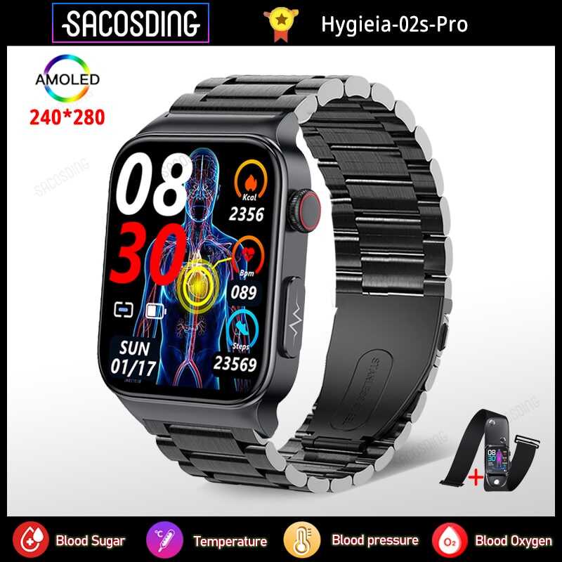 Hygia-02S-Pro Glucose Smart Watch ECG Blood Pressure Health Monitor Watches Ip68 Waterproof Smartwa