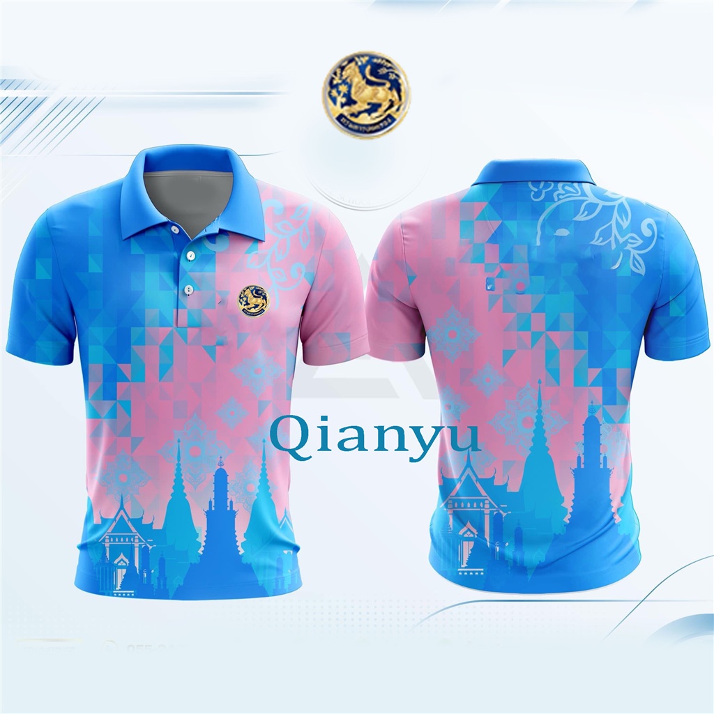 Totem ดอกไม้สีฟ้าสีชมพู เสื้อคอโปโลใส่สบาย สื้อโปโล (ชิคโค่) ทรงผู้หญิง ทรงผู้ชาย รุ่น ลายขอ - รูปที่ 4