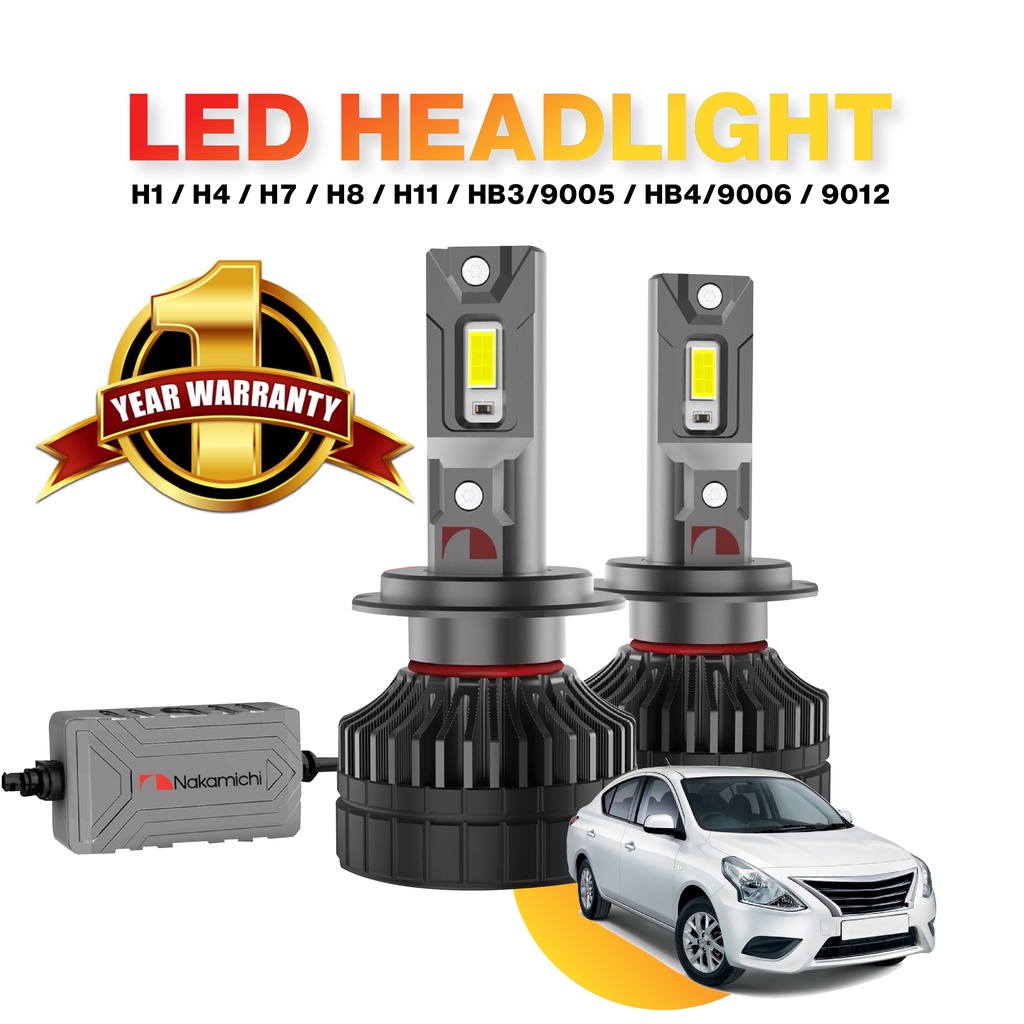 NISSANAlmera 2PCS Nakamichi LED ไฟหน้า Foglight H4 H8/H11 4300K/6000K Hi/Lo Beam เปลี่ยน
