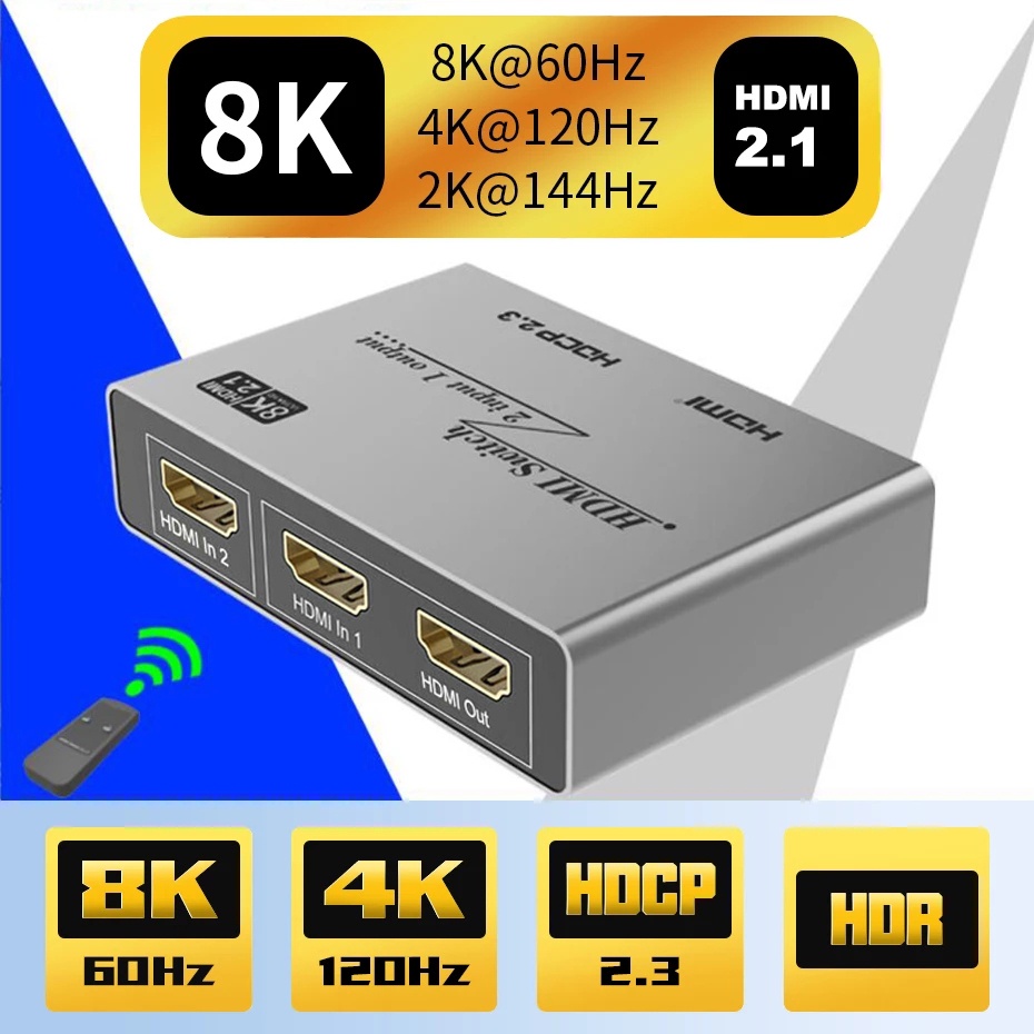 8k Switch HDMI 2.1 Switch 2 In 1 Out Switcher 4K 120hz 1080p 60fps HDMI Switch สําหรับ PS5 PS4 Pro PS3 Xbox แล ็ ปท ็ อป PC To TV Monitor
