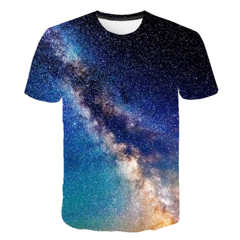 เสื้อยืดลําลอง พิมพ์ลายจักรวาลกาแล็กซี่ 3 มิติ แฟชั่นฤดูร้อน สําหรับผู้ชาย