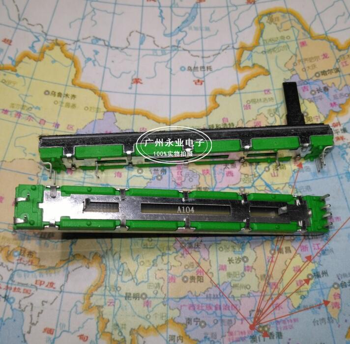 2PCS Dual 75 มม.ตรงสไลด์ Potentiometer A100K A104 6 ฟุตผสม Linear Exponience Volume Control เลื่อน F