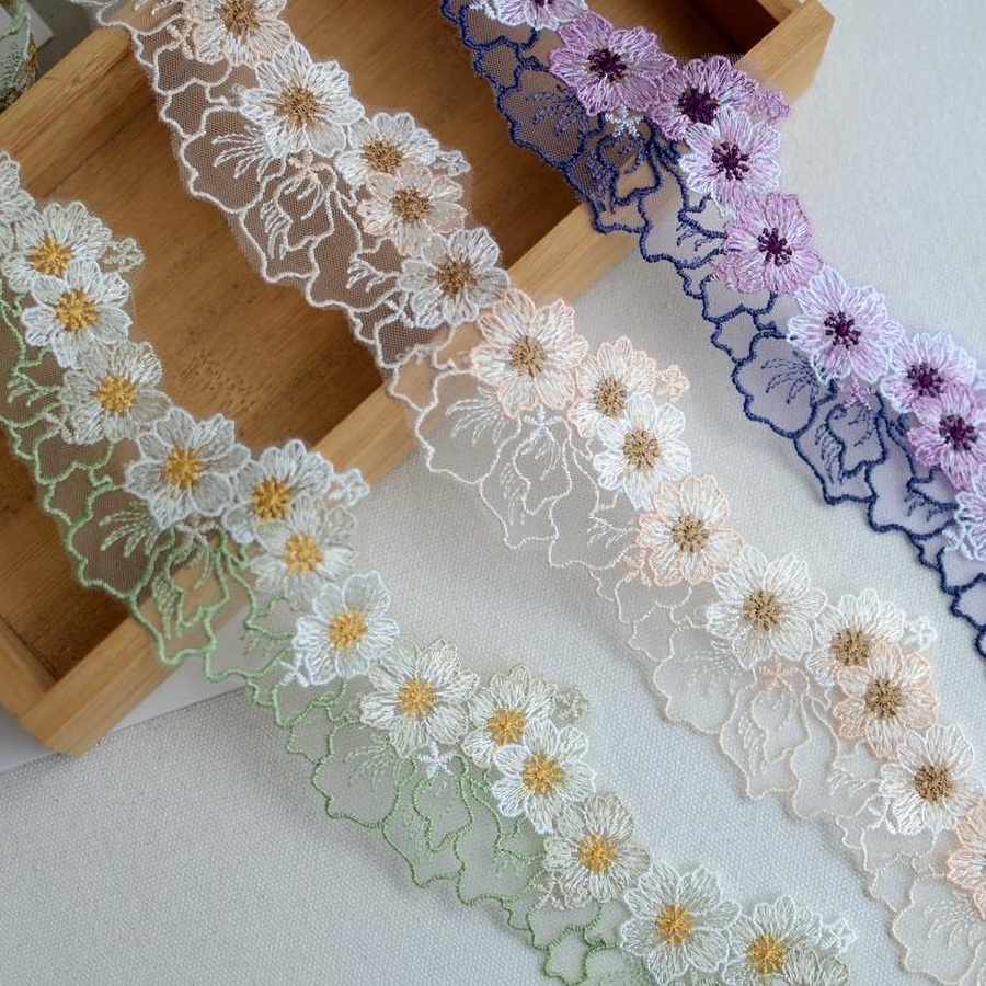 ผ้าลูกไม้ สีฟ้า สีขาว สีม่วง กว้าง 6 ซม. สําหรับเย็บปักถักร้อย 1 หลา