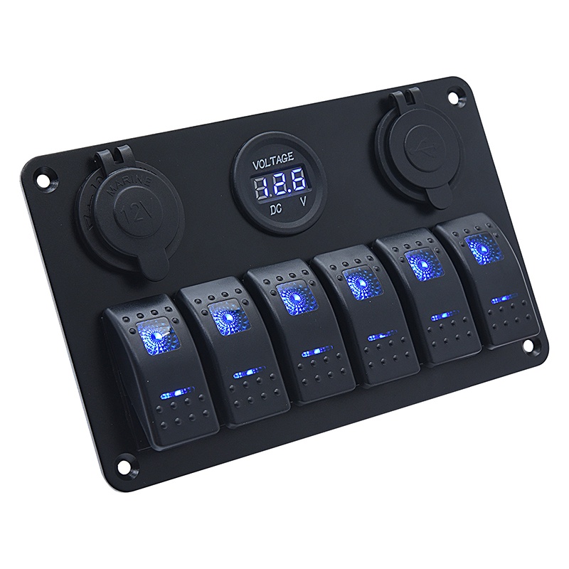 แผงสวิตช์โยก LED 3.1A 6 ช่อง พอร์ต USB คู่ กันน้ํา สําหรับรถยนต์ เรือ เบรกเกอร์ ควบคุมโวลต์มิเตอร์ ดิจิทัล LED - รูปที่ 2