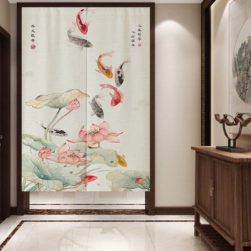แนะนำ ผ้าม่าน ผ้าม่าน ลายเก้าปลา ดอกบัว สไตล์จีน สําหรับแขวนตกแต่งประตู ทางเข้า ห้องนอน ห้องน้ํา ราคาพิเศษ มีเก็บเงินปลายทาง