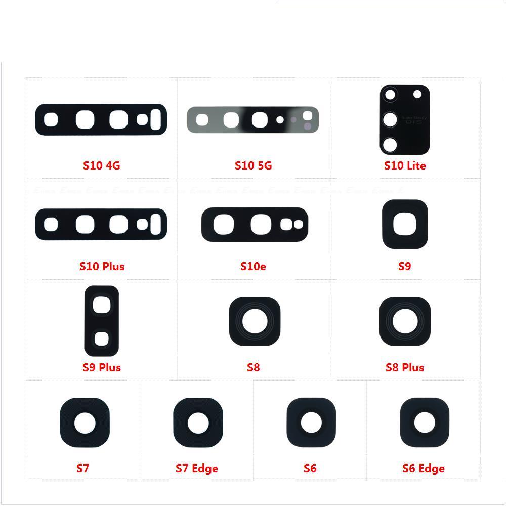 อะไหล่กระจกเลนส์กล้องด้านหลัง พร้อมกาวสติกเกอร์ สําหรับ Samsung Galaxy S10 Lite S10e S9 S8 Plus S7 S6 Edge 5G 4G