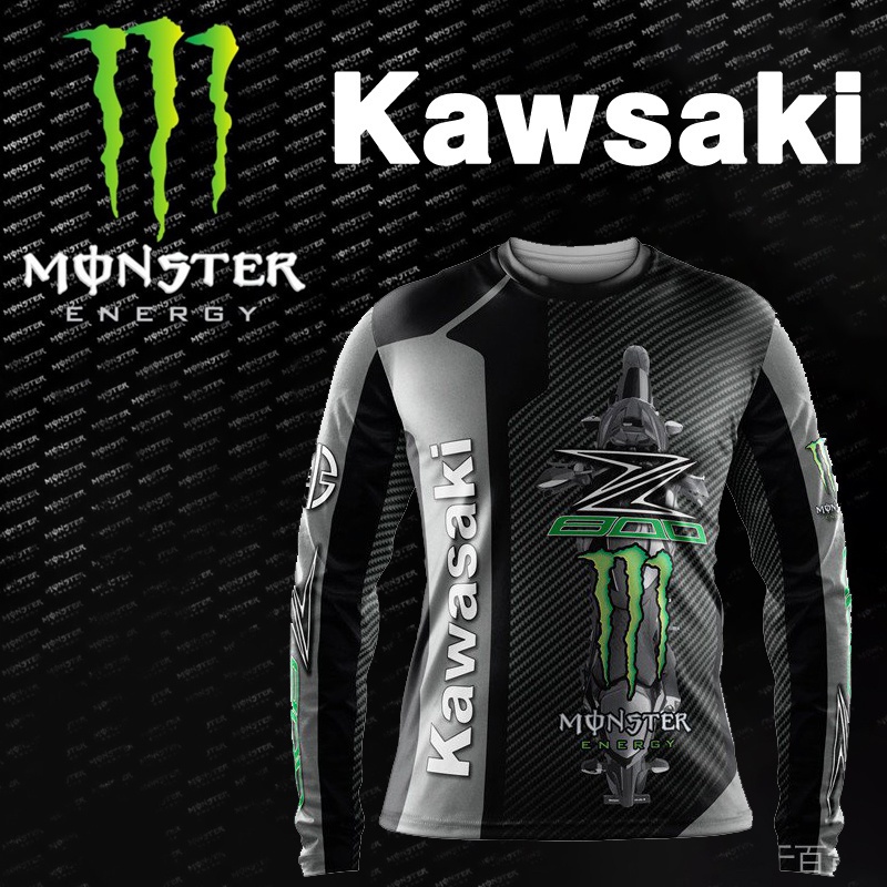 ใหม่ เสื้อยืดแขนยาว คอกลม พิมพ์ลาย Kawasaki 3D สีดํา เหมาะกับฤดูใบไม้ร่วง ไซซ์ XS-6XL 2023
