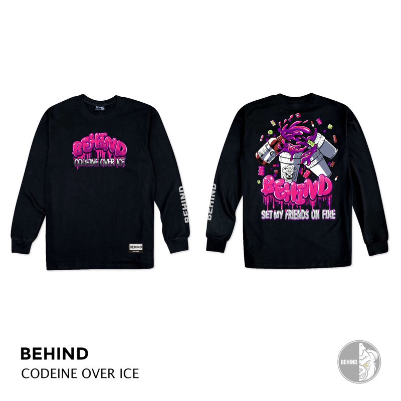 BEHIND เสื้อยืด แขนยาว “ CODEINE OVER ICE “ แนวสตรีท เสื้อยืดชาย หญิง