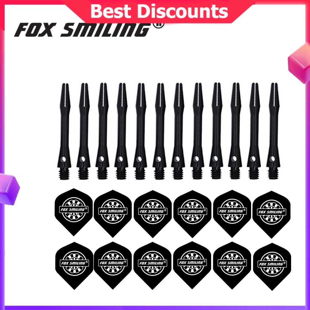 Fox Smiling 12PCS อลูมิเนียม Dart Shafts 2BA 41 มม.พร้อมเที่ยวบินปาเป้า 12 ชิ้น
