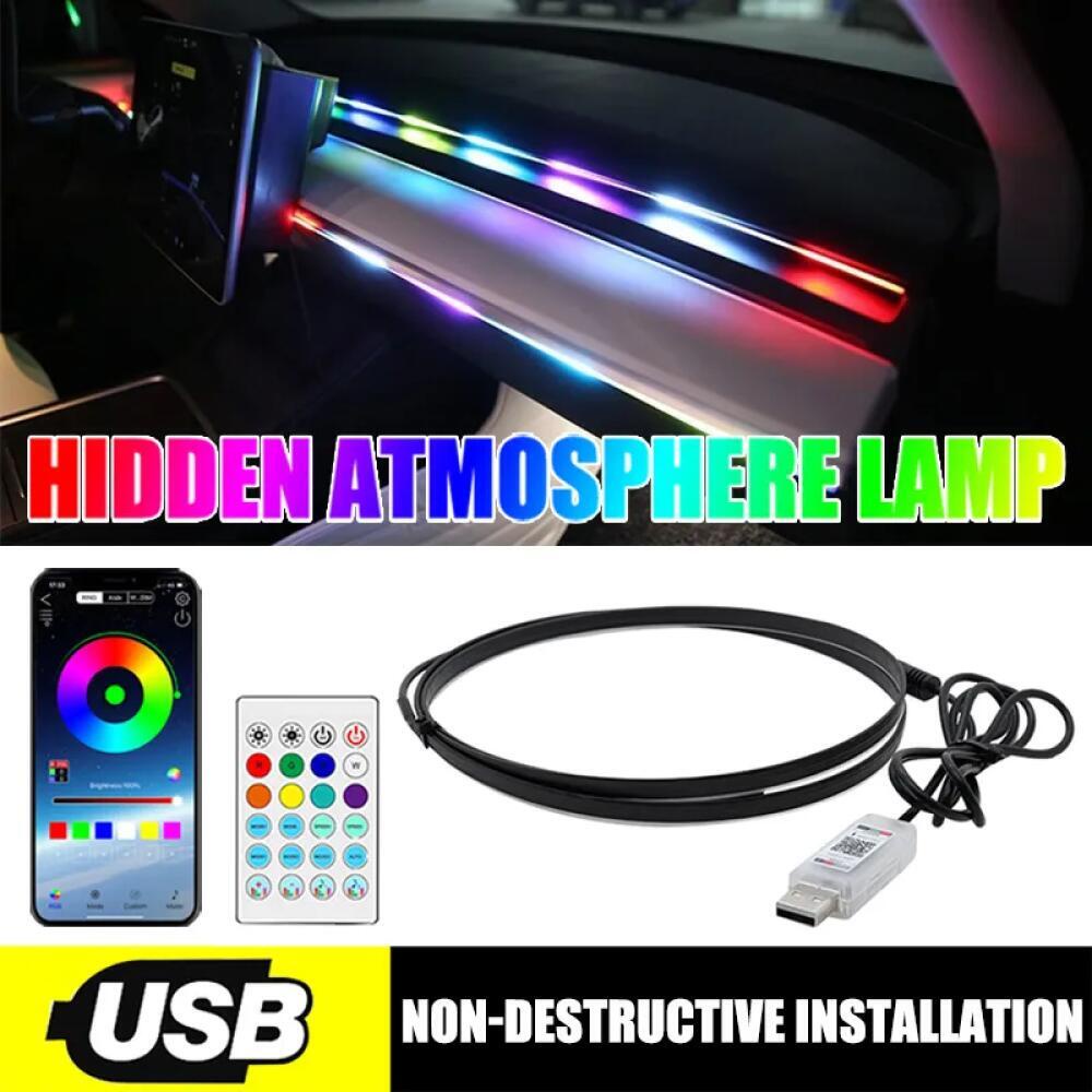 แถบไฟอะคริลิค RGB 5V USB ซ่อนรีโมตคอนโทรล สําหรับตกแต่งภายในรถยนต์