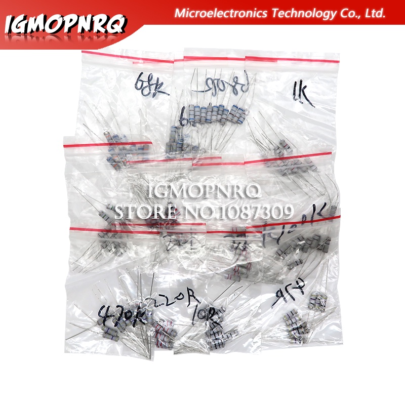 200 ชิ้น 1W 5% Resistor Assortment Kit 20 ค่า 10 โอห์ม - 1M โอห์มชุดต้านทาน 22R 47R 100R 220R 470R 1