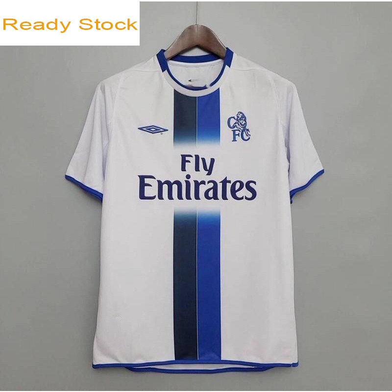 [ขนาดเด็กผู้ใหญ่] เสื้อกีฬาแขนสั้น ลายทีมชาติฟุตบอล Chelsea Away ทรงหลวม สไตล์เรโทร ของแท้ เหมาะกับฤ