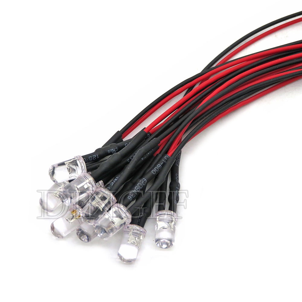 10PCS Pre แบบมีสาย 5 มม.ไฟ LED หลอดไฟ Prewired Emitting ไดโอดสําหรับ DIY ตกแต่งบ้าน DC3V-6V 12V 24V โปร่งใส