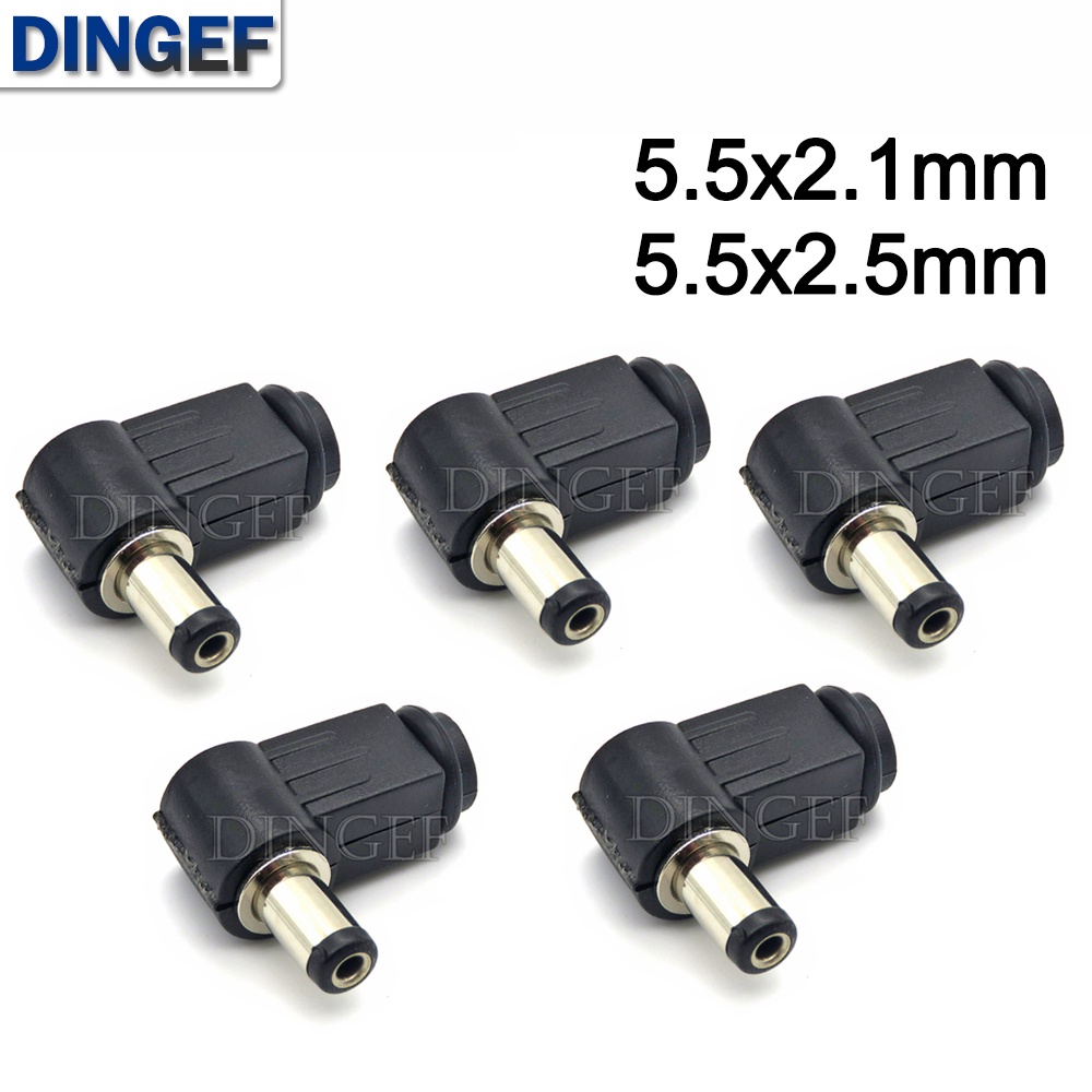 ปลั๊กสายไฟ DC ข้องอ 90 องศา 5.5x2.1/2.5 มม. 5 ชิ้น ต่อชุด
