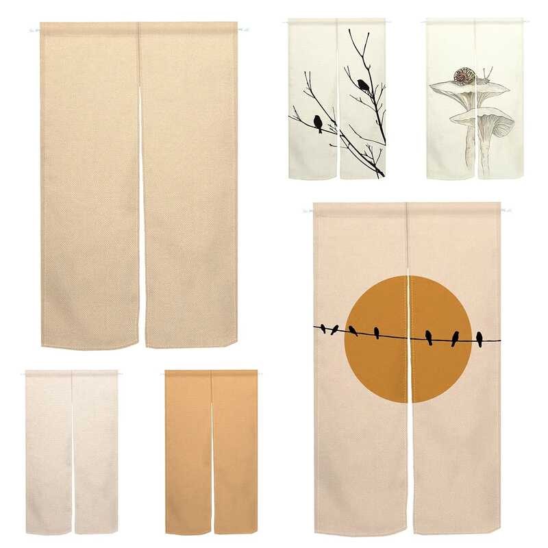 สีเบจสีส้มม่านประตูญี่ปุ่น Noren Pure Colour Simple Room Partition Rustic Kitchen Linen ผ้าม่านสั้น Blackout Separator