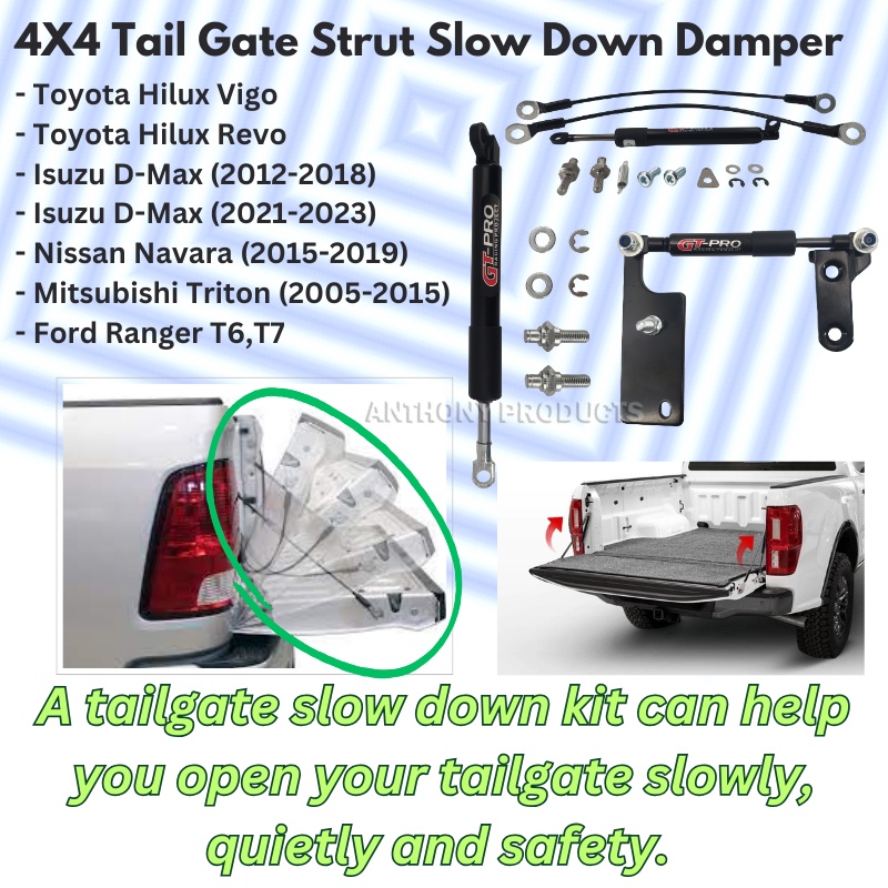 (GT-PRO) Toyota Hilux Isuzu Dmax D-Max Nissan Navara Ford Ranger Triton 4X4 ประตูท้ายบูทท้ายช้าลงแดม