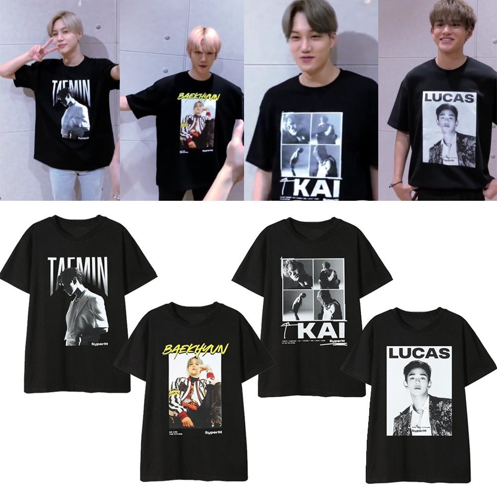 มาใหม่ เสื้อยืดลําลอง แขนสั้น พิมพ์ลาย Kpop Super M Baekhyun Kai Lucas Mark Taemin Ta สําหรับผู้ชาย 