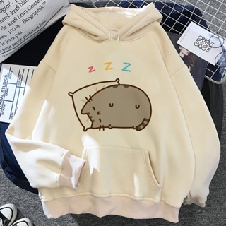 Pusheen เสื้อกันหนาว แขนยาว มีฮู้ด ลายการ์ตูนอนิเมะ Kawaii สตรีท สําหรับผู้หญิง