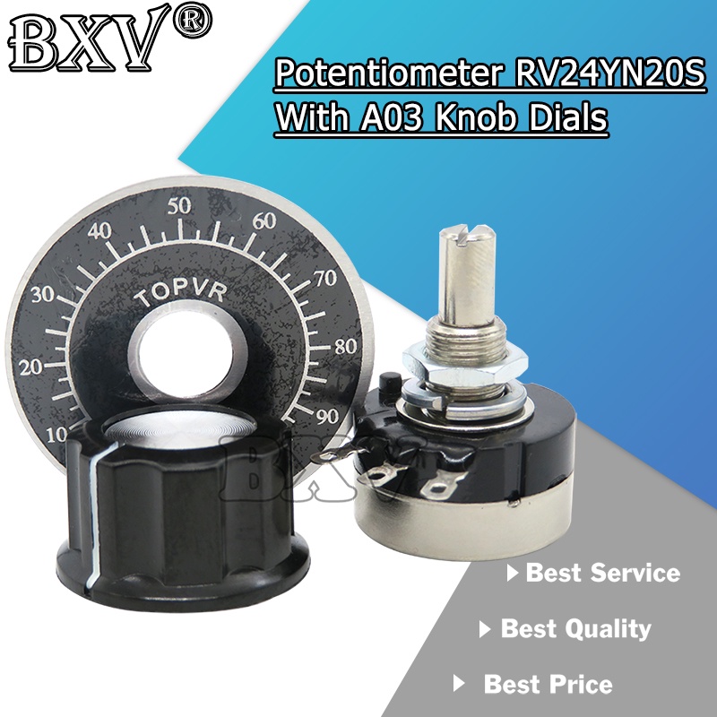 โพเทนชิโอมิเตอร์ ฟิล์มคาร์บอน RV24YN20S 1K 2K 5K 10K 50K 100K 500K โอห์ม พร้อมลูกบิดหน้าปัด A03 1 ชุด