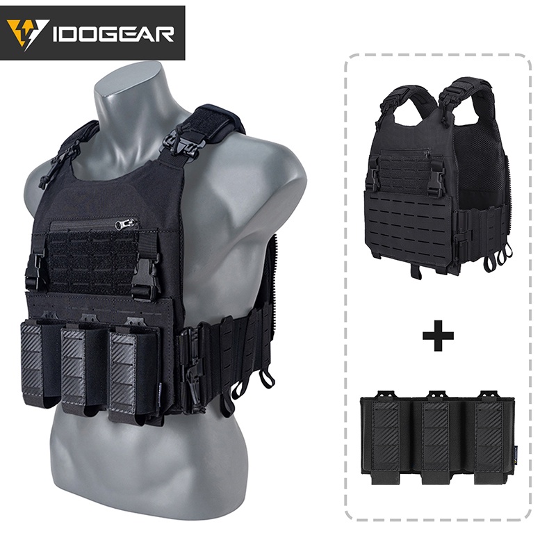 Idogear ชุดเสื้อกั๊กยุทธวิธี หัวเข็มขัดปลดเร็ว พร้อมกระเป๋า 556 Triple Mag Pouch 3318+3592
