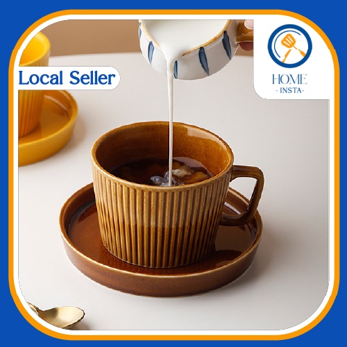 ถ้วยกาแฟ Homeinsta พร้อมจานรอง แก้วกาแฟ Chan Kopi 复古 กาแฟถ้วย