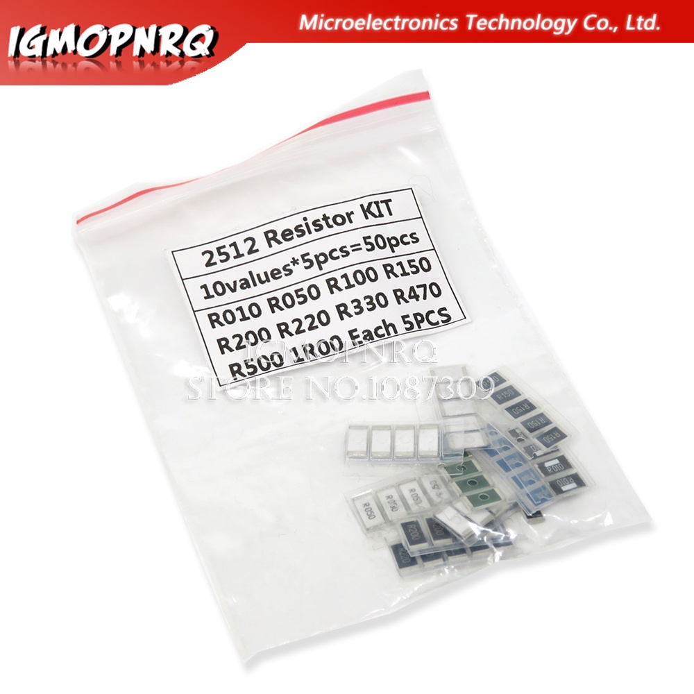 ใหม่ ชุดตัวอย่างตัวต้านทาน 1% 2512 SMD 10 ค่า X5 ชิ้น =50 ชิ้น 1R00 R500 R470 R330 R220 R200 R150 R1