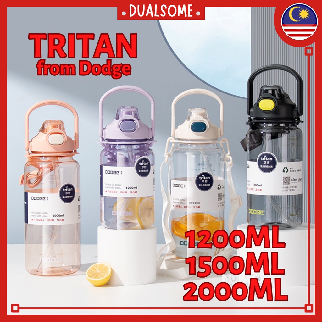 Dodge 1.2L/1.5L/2L ขวดน้ําพลาสติก Tritan BPA-Free พร้อมหลอดดื่ม Botol Air Viral