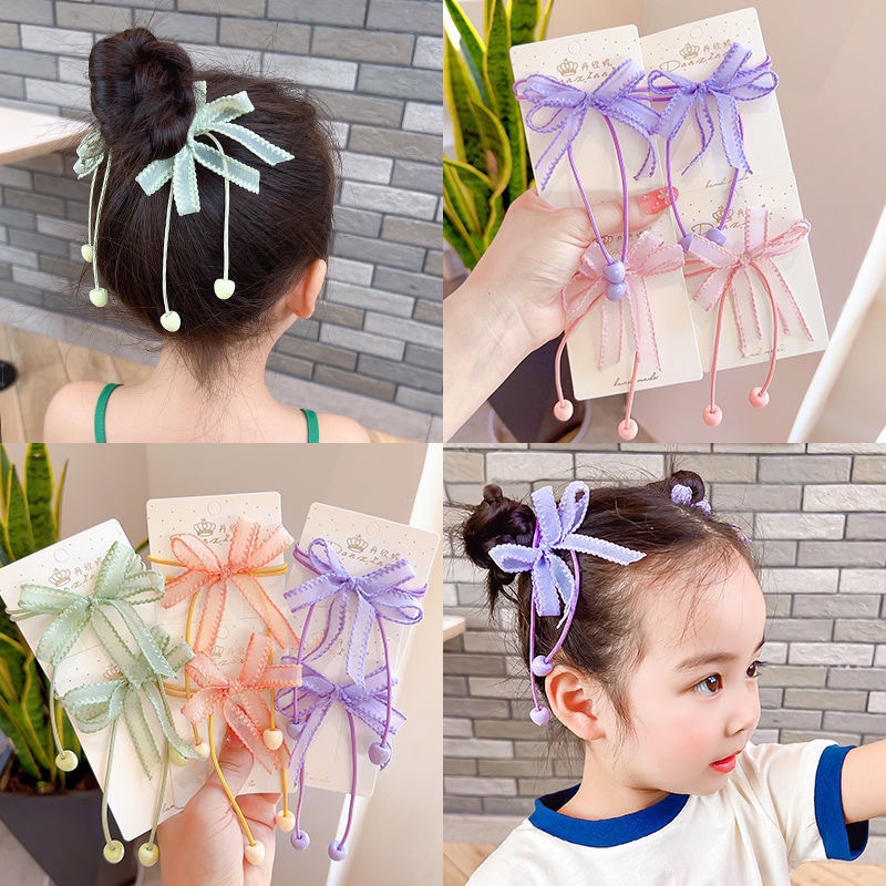 ยางรัดผม แบบยืดหยุ่น ลายการ์ตูนน่ารัก สําหรับเด็กผู้หญิง จํานวน 2 ชิ้น