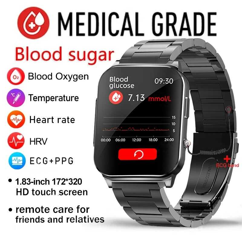 New Noninvasive Glocose Health Smart Watch ECG HRV Body Temperature Blood Sugar Fiess Tracker Ip67
