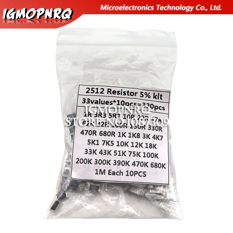 ชุดตัวต้านทานอิเล็กทรอนิกส์ 1 โอห์ม-1M โอห์ม 5% 2512 smd 10R 47R 100R 10K 470K 680K 330 ชิ้น