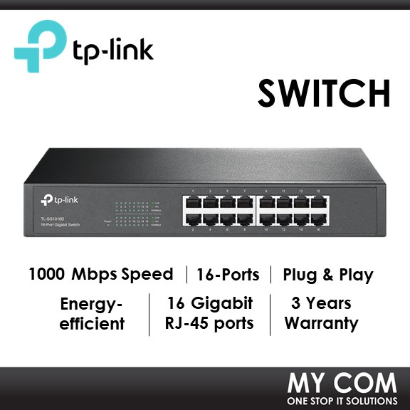 TP-Link TL-SG1016D 16 พอร์ต 1000 Mbps Gigabit Desktop Rackmount Switch SG1016D