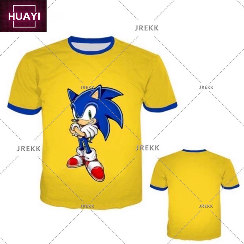 เสื้อยืดลําลอง พิมพ์ลายการ์ตูนเม่นโซนิค 3 มิติ เหมาะกับฤดูร้อน สําหรับผู้ชาย
