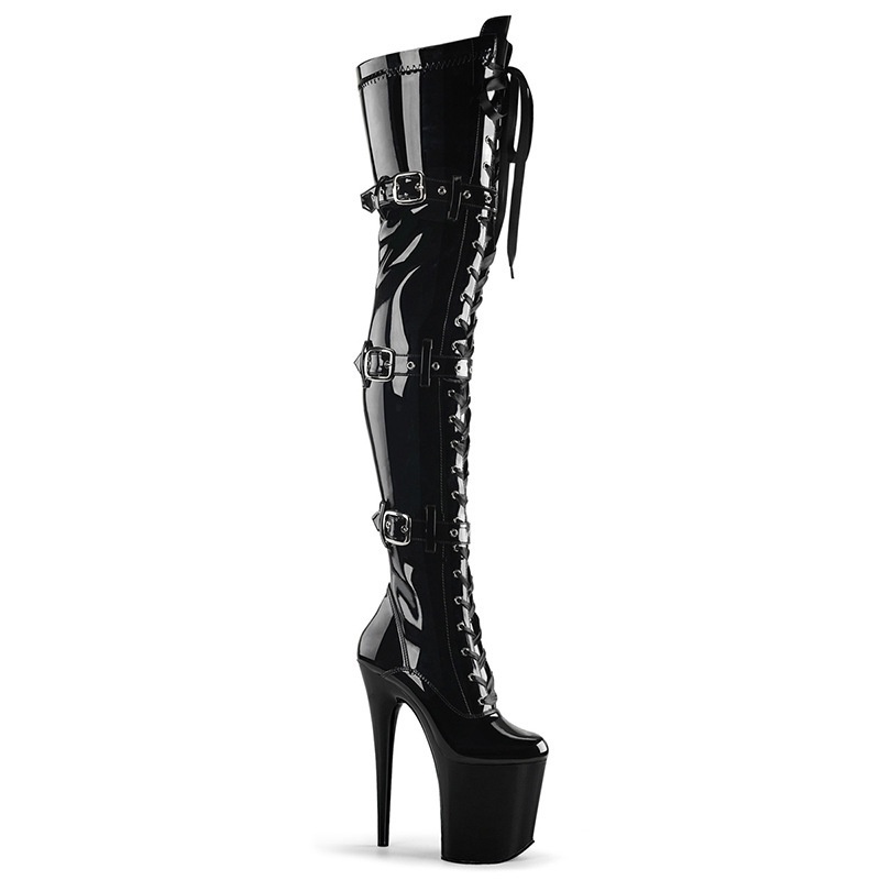 34-46 ขนาดเซ็กซี่ 20 ซม. Stiletto ขนาดใหญ่ Hate Sky สิทธิบัตรหนังสูง Super ยาว Over-the-Knee รองเท้าผู้หญิงกันน้ําแพลตฟอร์ม Pole Dance รองเท้าส้นสูง