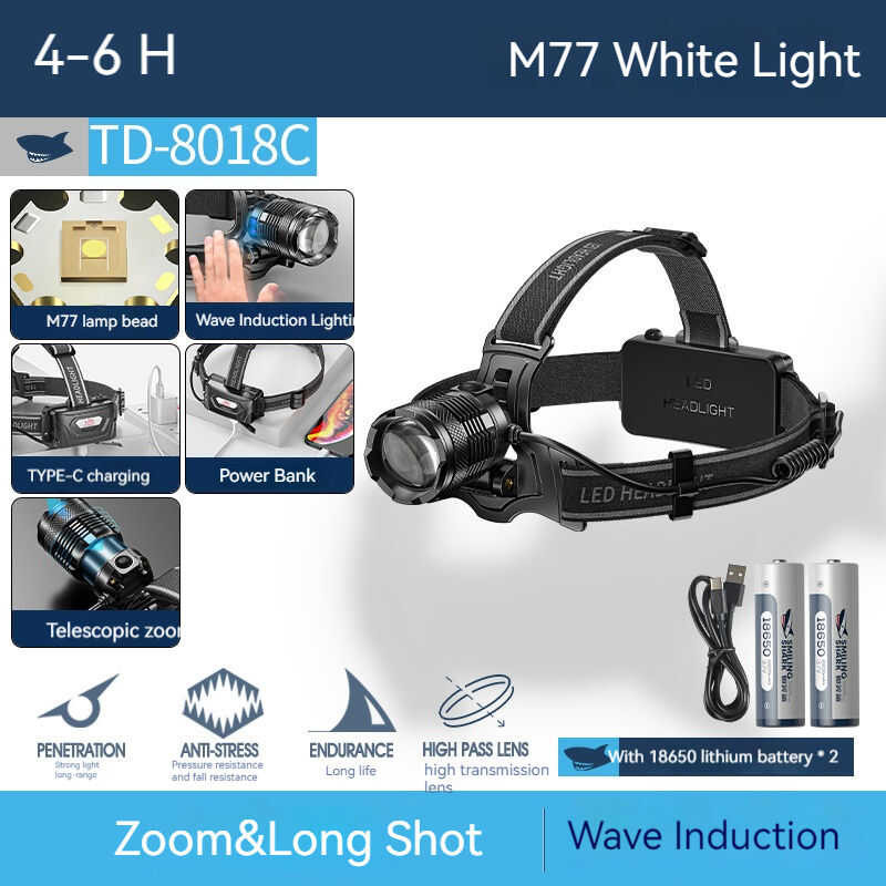 ▣ ไฟหน้า Td-8018ไฟหน้า M77ความสว่างสูง Led แบบชาร์จ