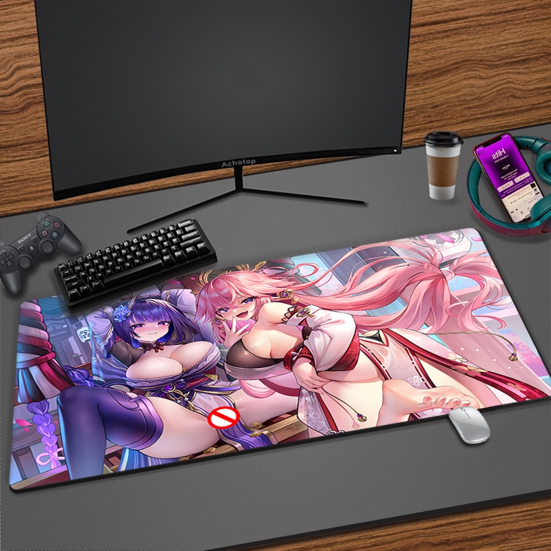 Genshin Impact แผ่นรองเมาส์สําหรับเล่นเกมเซ็กซี่ตูด Gamer XXL 18 + ขนาดใหญ่ Hentai Mousepad NSFW โต๊ะ Anti Slip Mice Pads เกม