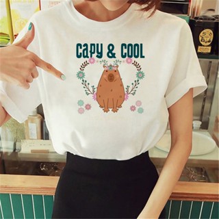 Capybara เสื้อยืดลําลอง แขนสั้น พิมพ์ลายอนิเมะ แนวสตรีท สําหรับสตรี y2k