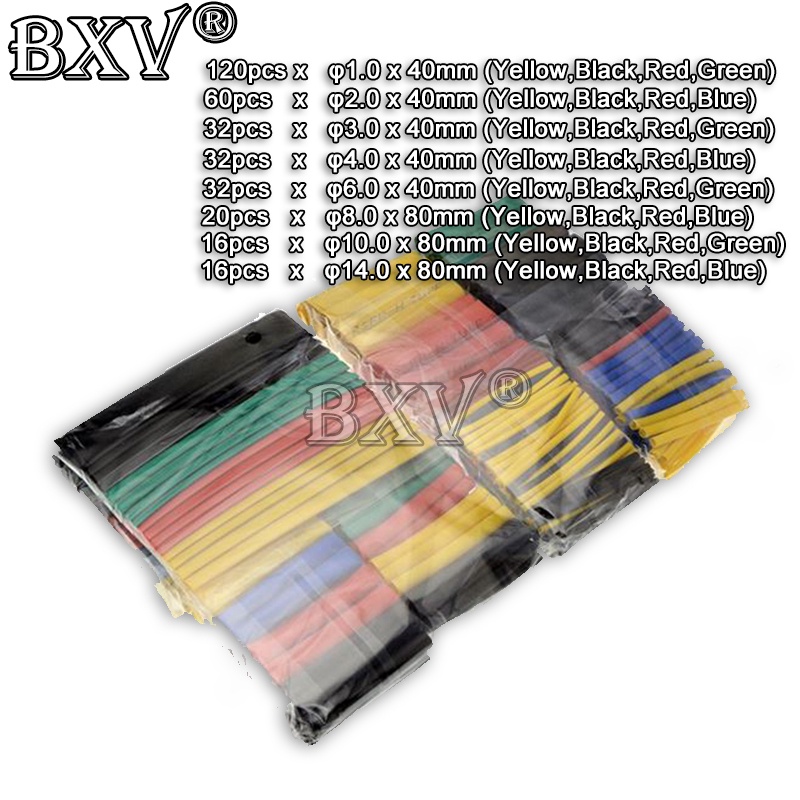 ปลอกหุ้มท่อหดความร้อน โพลีโอเลฟิน ปลอดฮาโลเจน หลากสี 2:1 5 สี 328 ชิ้น