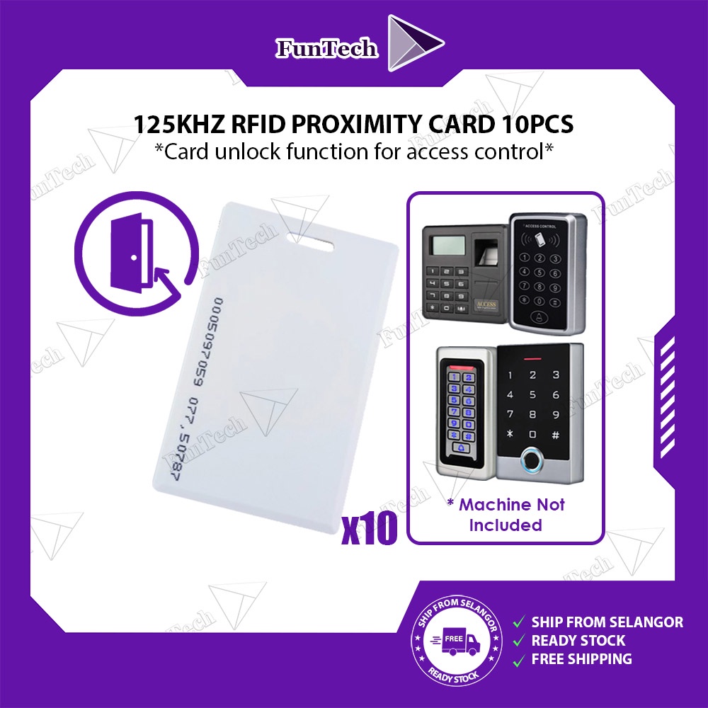 FunTech 125KHz RFID Card x10 สําหรับระบบควบคุมการเข้าถึงประตูรองรับ RFID Proximity Card อ่านเท่านั้น