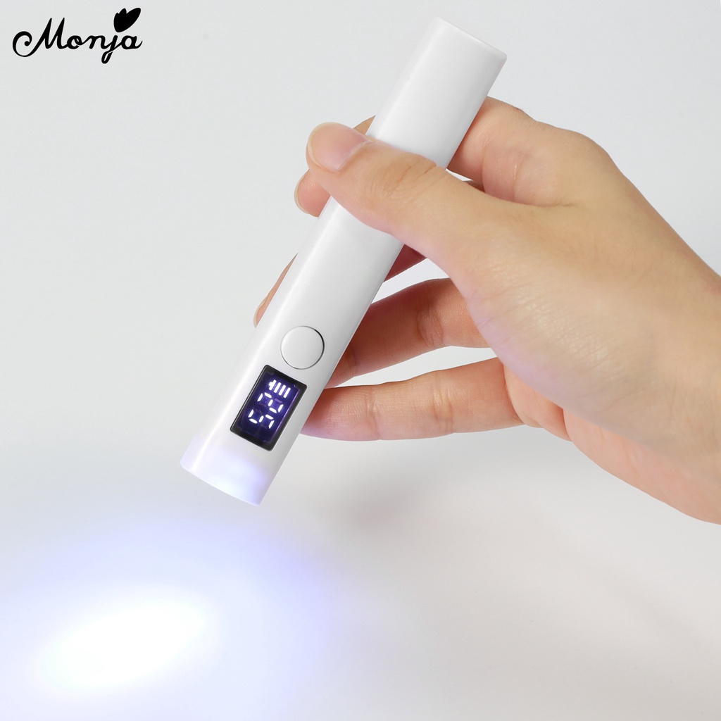 Monja เครื่องเป่าเล็บเจล UV LED ขนาดเล็ก แบบพกพา สีขาว พร้อมหน้าจอ LED