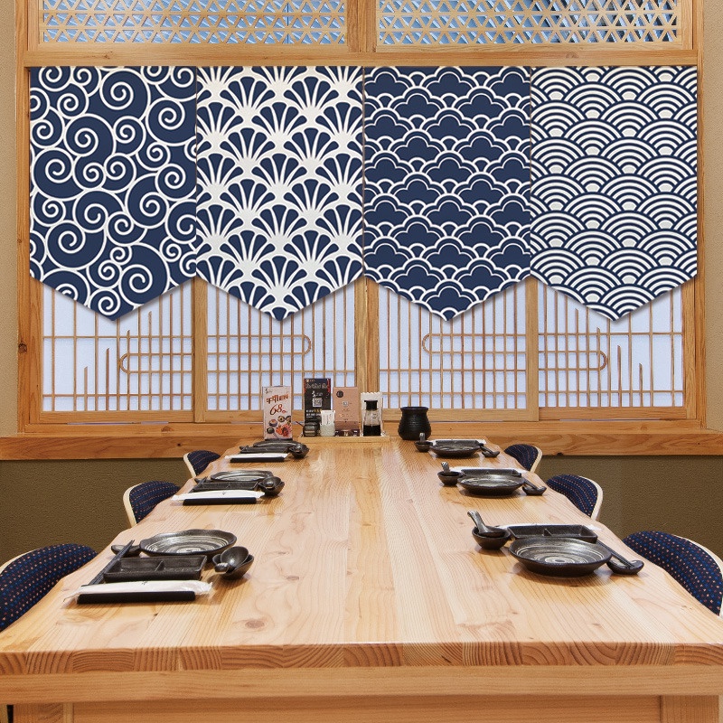 ผ้าม่าน ลายธงชาติญี่ปุ่น ฉากกั้นห้องครัว ทรงสามเหลี่ยม