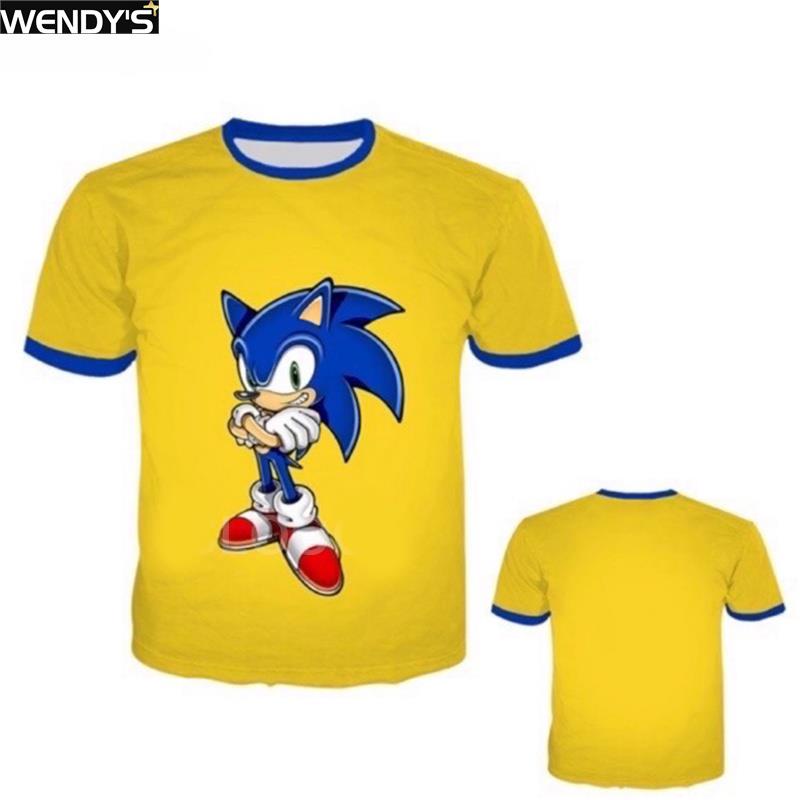 Wendy's store เสื้อยืดลําลอง พิมพ์ลายการ์ตูนเม่นโซนิค 3 มิติ เหมาะกับฤดูร้อน สําหรับผู้ชาย
