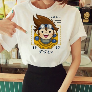 เสื้อยืด พิมพ์ลายกราฟิกการ์ตูนอนิเมะ Digimon แฟชั่นฤดูร้อน สไตล์ฮาราจูกุ สําหรับผู้หญิง