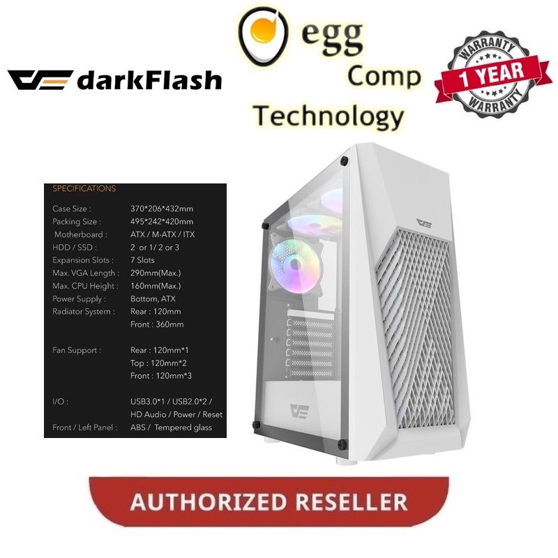 AIGO DARKFLASH DK150 WHITE LUXURY GAMING PC CASE CHASISS CASING 3ARGB FAN