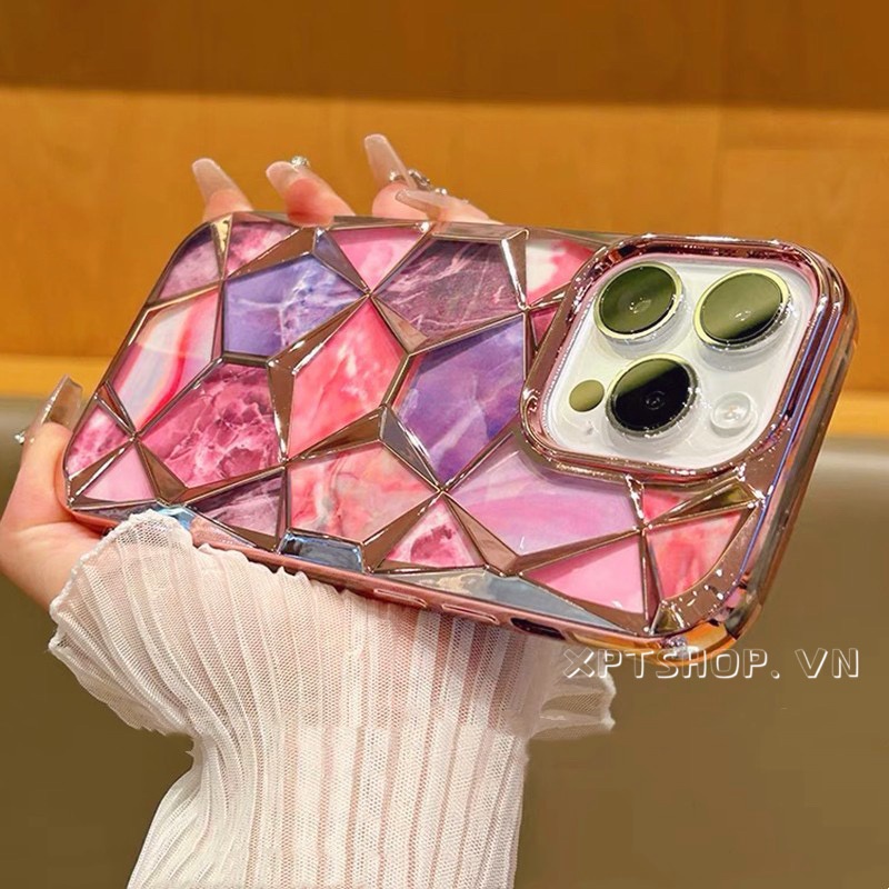 เคสโทรศัพท์มือถือแบบนิ่ม กันกระแทก ลายเพชร สีชมพู สีทอง หรูหรา สําหรับ iPhone 15 Pro Max 15 Pro 15 14 13 12 11 Pro Max