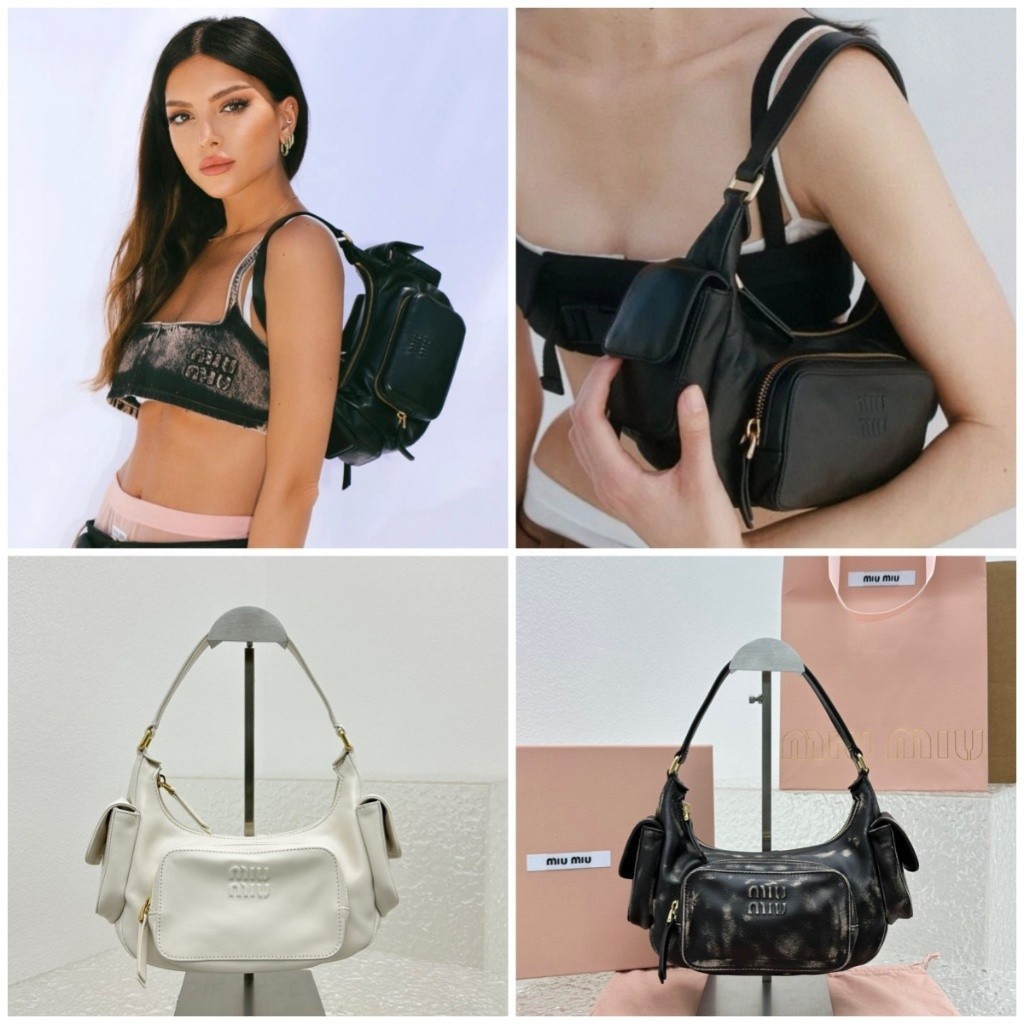 Pre order ราคา9100 M1UM1U มิวมิว pocket  5539 หนังแท้ กระเป๋าสะพายไหล่ size21*6*12cm