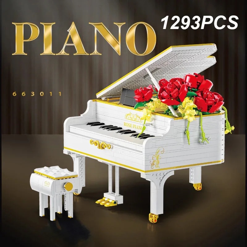 1293 Eternal Flower Triangle Piano Building Blocks, Creative Flower Instrument Assembly Bricks, Chil