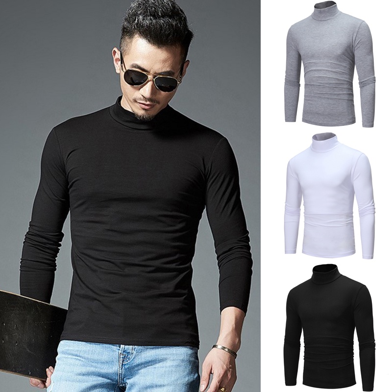 <DELA> เสื้อยืดลําลอง แขนยาว คอเต่า เข้ารูป สีพื้น สําหรับผู้ชาย